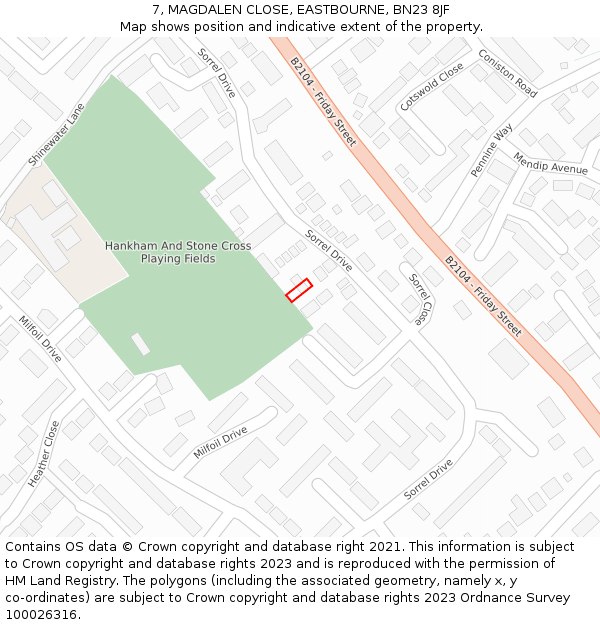 7, MAGDALEN CLOSE, EASTBOURNE, BN23 8JF: Location map and indicative extent of plot
