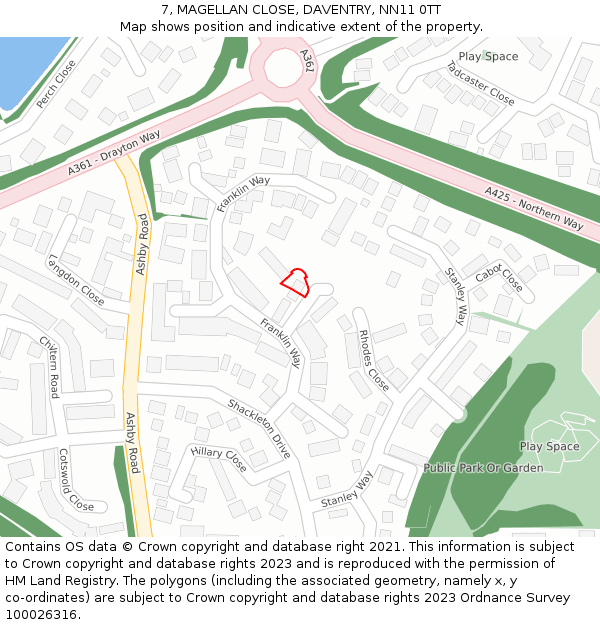 7, MAGELLAN CLOSE, DAVENTRY, NN11 0TT: Location map and indicative extent of plot