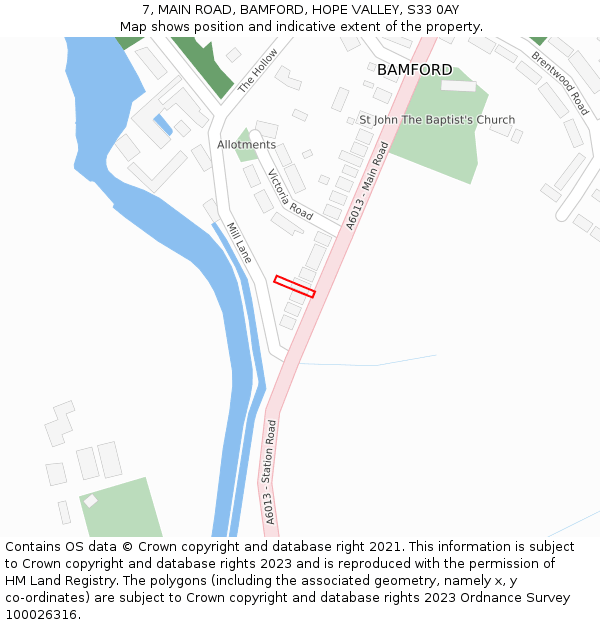 7, MAIN ROAD, BAMFORD, HOPE VALLEY, S33 0AY: Location map and indicative extent of plot