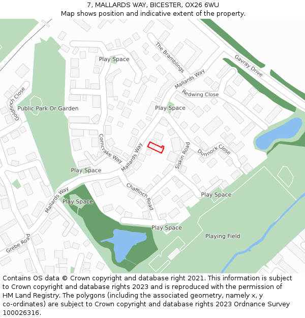 7, MALLARDS WAY, BICESTER, OX26 6WU: Location map and indicative extent of plot