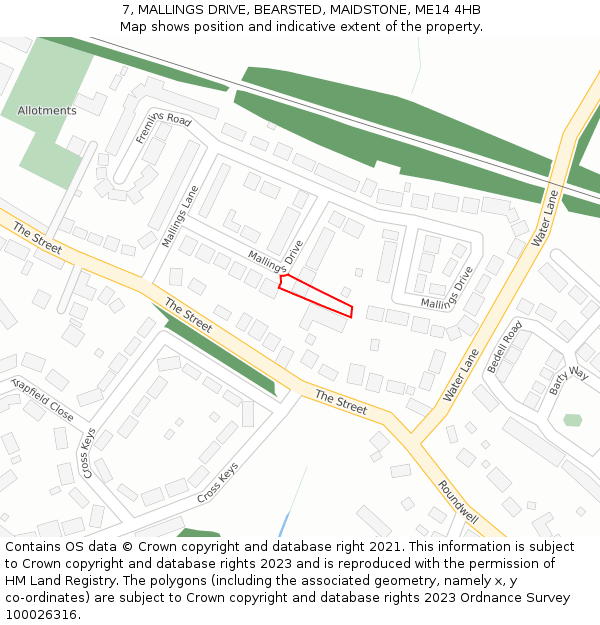 7, MALLINGS DRIVE, BEARSTED, MAIDSTONE, ME14 4HB: Location map and indicative extent of plot