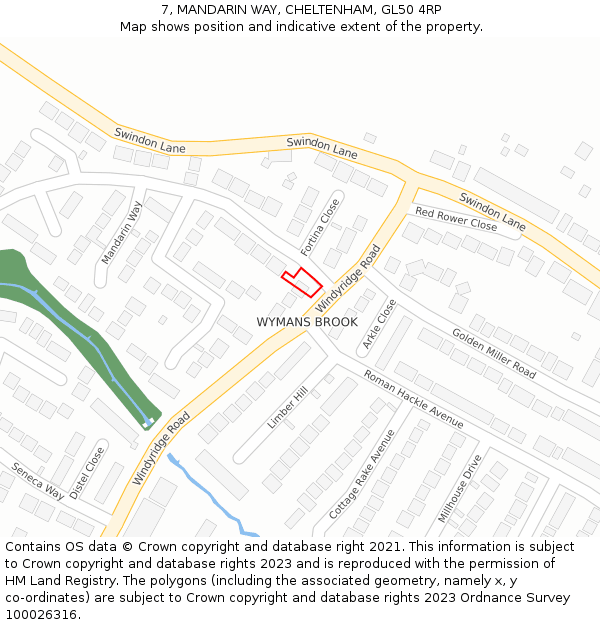 7, MANDARIN WAY, CHELTENHAM, GL50 4RP: Location map and indicative extent of plot