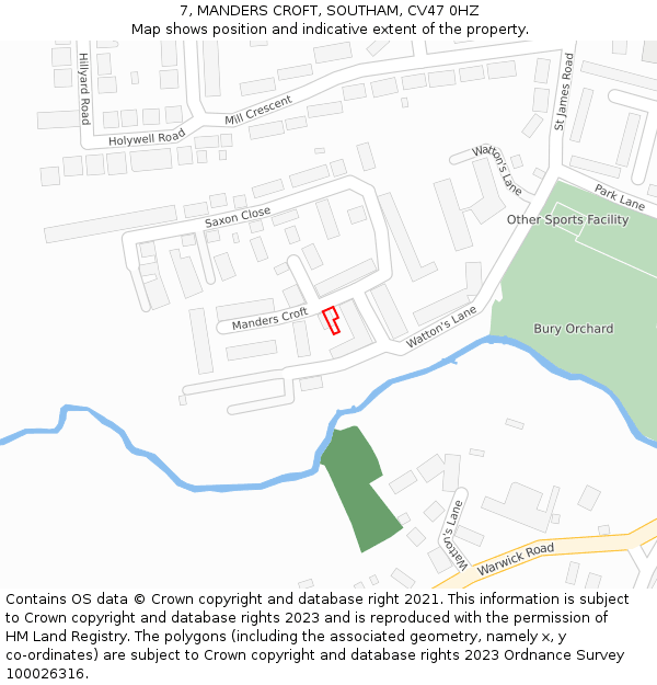7, MANDERS CROFT, SOUTHAM, CV47 0HZ: Location map and indicative extent of plot