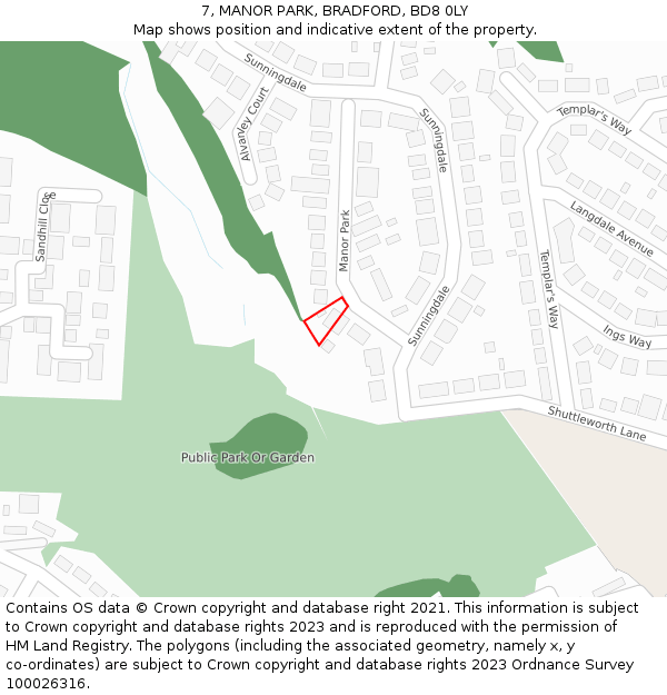 7, MANOR PARK, BRADFORD, BD8 0LY: Location map and indicative extent of plot