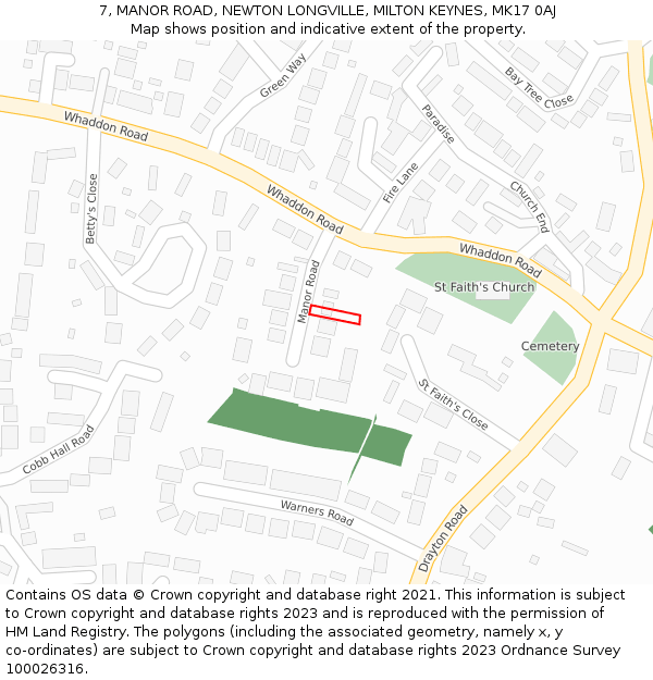 7, MANOR ROAD, NEWTON LONGVILLE, MILTON KEYNES, MK17 0AJ: Location map and indicative extent of plot
