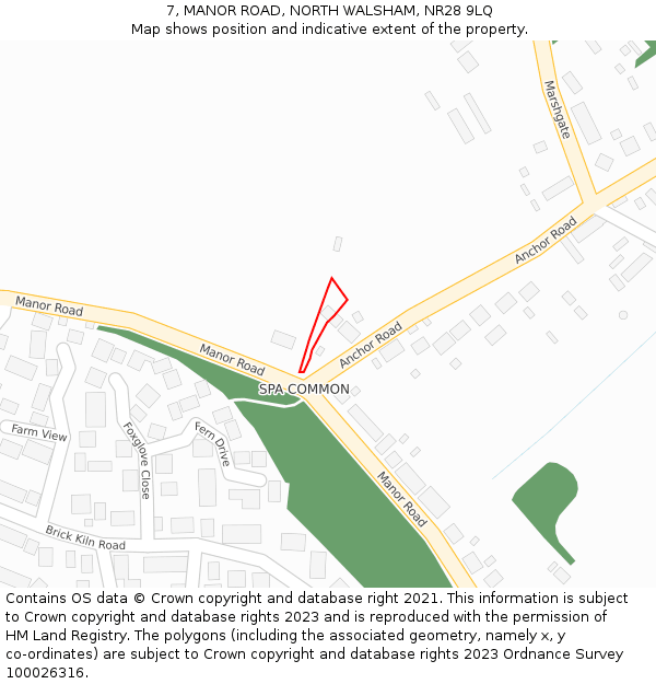 7, MANOR ROAD, NORTH WALSHAM, NR28 9LQ: Location map and indicative extent of plot