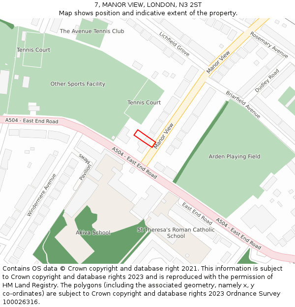 7, MANOR VIEW, LONDON, N3 2ST: Location map and indicative extent of plot
