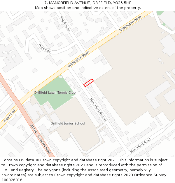 7, MANORFIELD AVENUE, DRIFFIELD, YO25 5HP: Location map and indicative extent of plot