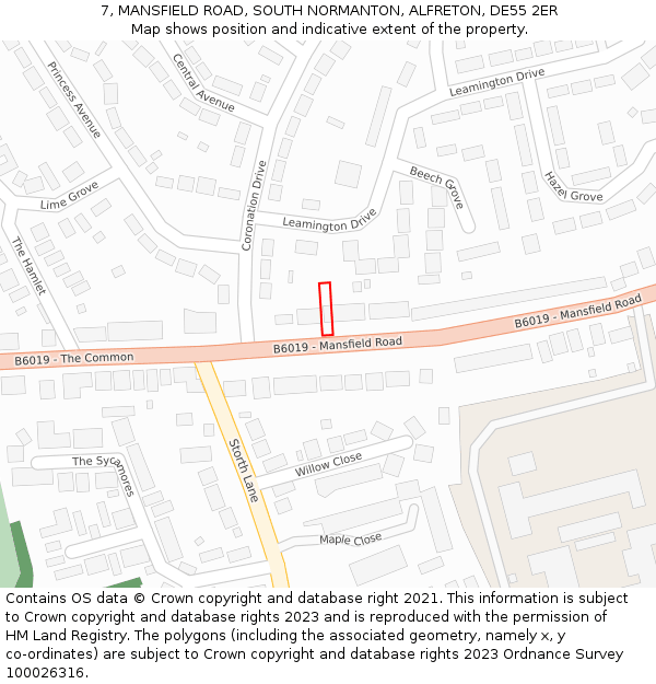 7, MANSFIELD ROAD, SOUTH NORMANTON, ALFRETON, DE55 2ER: Location map and indicative extent of plot