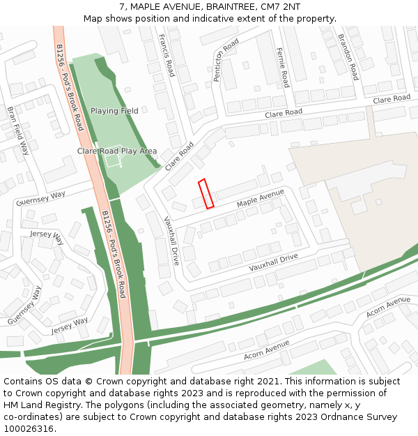 7, MAPLE AVENUE, BRAINTREE, CM7 2NT: Location map and indicative extent of plot