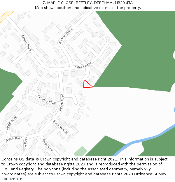 7, MAPLE CLOSE, BEETLEY, DEREHAM, NR20 4TA: Location map and indicative extent of plot
