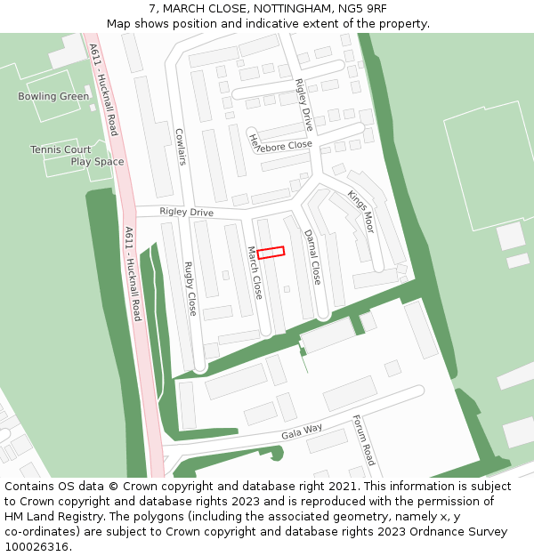 7, MARCH CLOSE, NOTTINGHAM, NG5 9RF: Location map and indicative extent of plot