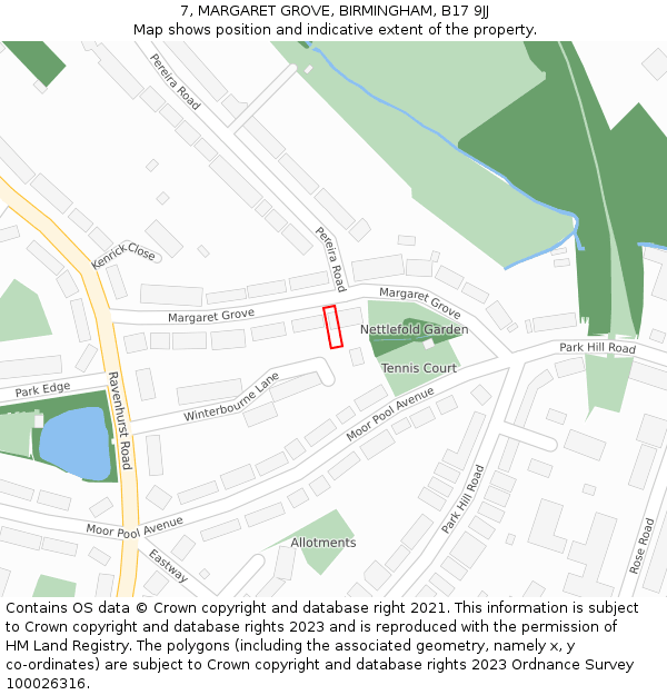 7, MARGARET GROVE, BIRMINGHAM, B17 9JJ: Location map and indicative extent of plot