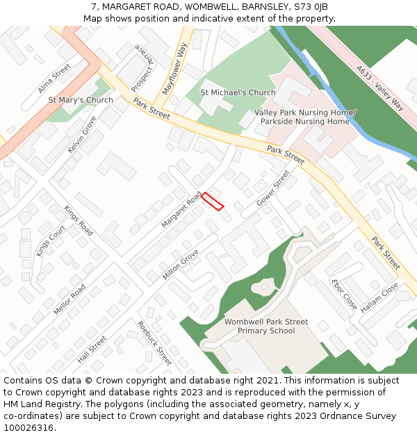 7, MARGARET ROAD, WOMBWELL, BARNSLEY, S73 0JB: Location map and indicative extent of plot