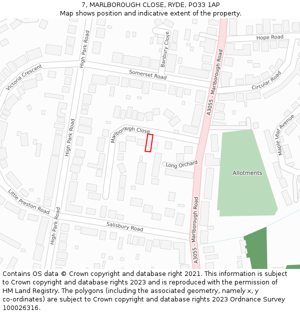 7, MARLBOROUGH CLOSE, RYDE, PO33 1AP: Location map and indicative extent of plot