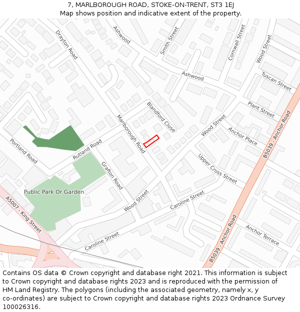 7, MARLBOROUGH ROAD, STOKE-ON-TRENT, ST3 1EJ: Location map and indicative extent of plot