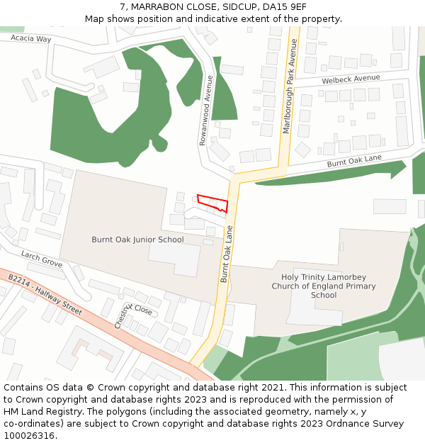 7, MARRABON CLOSE, SIDCUP, DA15 9EF: Location map and indicative extent of plot