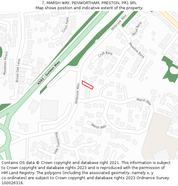 7, MARSH WAY, PENWORTHAM, PRESTON, PR1 9PL: Location map and indicative extent of plot