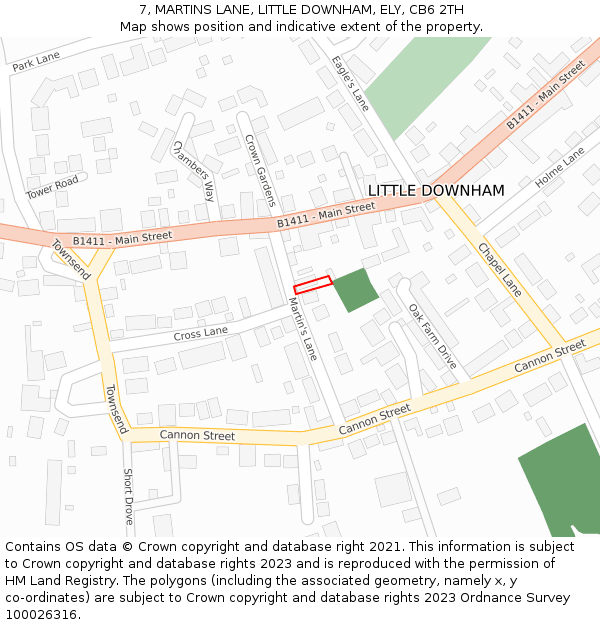 7, MARTINS LANE, LITTLE DOWNHAM, ELY, CB6 2TH: Location map and indicative extent of plot