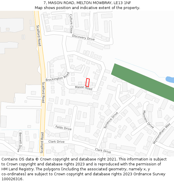 7, MASON ROAD, MELTON MOWBRAY, LE13 1NF: Location map and indicative extent of plot