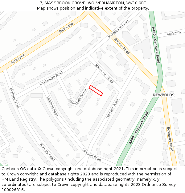 7, MASSBROOK GROVE, WOLVERHAMPTON, WV10 9RE: Location map and indicative extent of plot