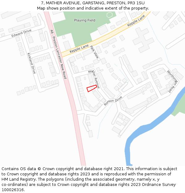 7, MATHER AVENUE, GARSTANG, PRESTON, PR3 1SU: Location map and indicative extent of plot