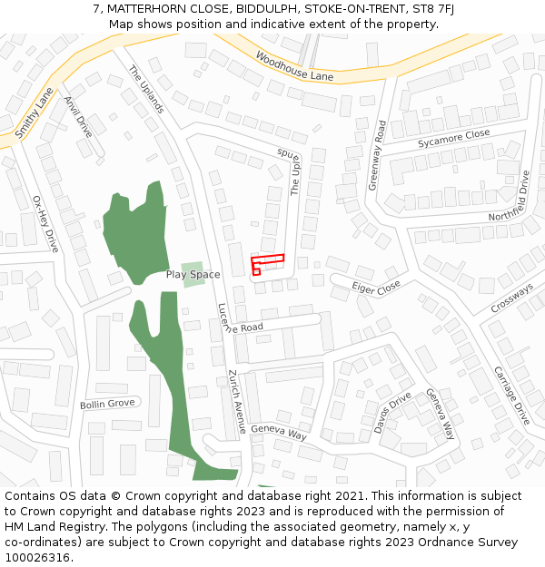7, MATTERHORN CLOSE, BIDDULPH, STOKE-ON-TRENT, ST8 7FJ: Location map and indicative extent of plot