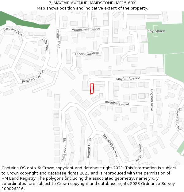 7, MAYFAIR AVENUE, MAIDSTONE, ME15 6BX: Location map and indicative extent of plot