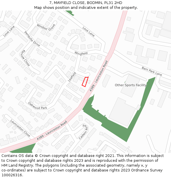 7, MAYFIELD CLOSE, BODMIN, PL31 2HD: Location map and indicative extent of plot