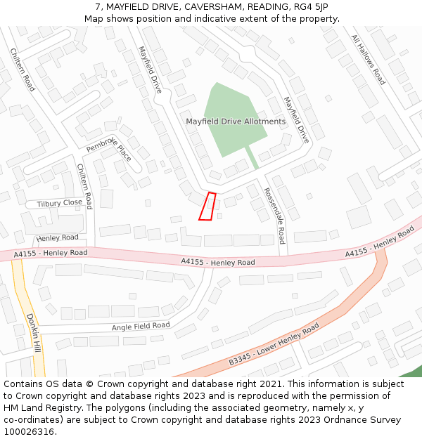 7, MAYFIELD DRIVE, CAVERSHAM, READING, RG4 5JP: Location map and indicative extent of plot