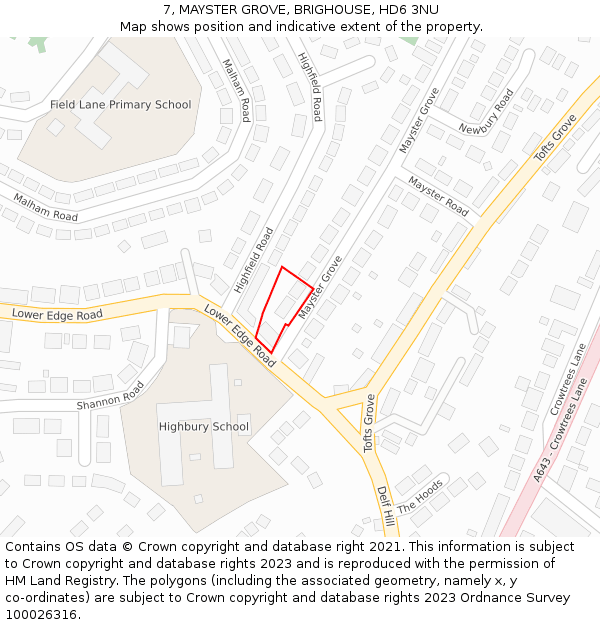 7, MAYSTER GROVE, BRIGHOUSE, HD6 3NU: Location map and indicative extent of plot