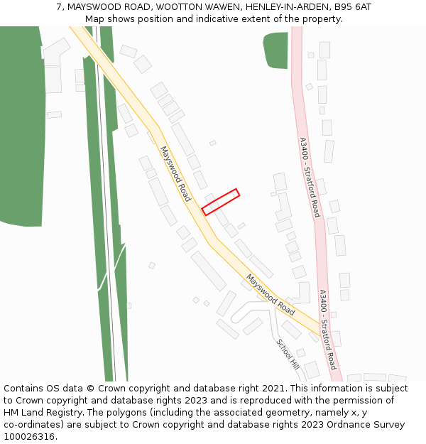 7, MAYSWOOD ROAD, WOOTTON WAWEN, HENLEY-IN-ARDEN, B95 6AT: Location map and indicative extent of plot