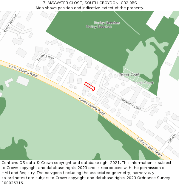 7, MAYWATER CLOSE, SOUTH CROYDON, CR2 0RS: Location map and indicative extent of plot