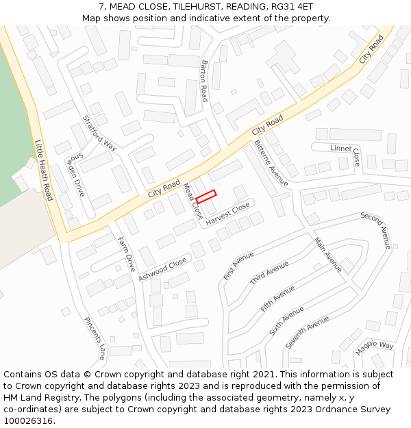 7, MEAD CLOSE, TILEHURST, READING, RG31 4ET: Location map and indicative extent of plot