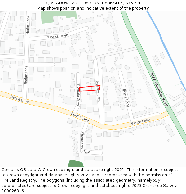 7, MEADOW LANE, DARTON, BARNSLEY, S75 5PF: Location map and indicative extent of plot