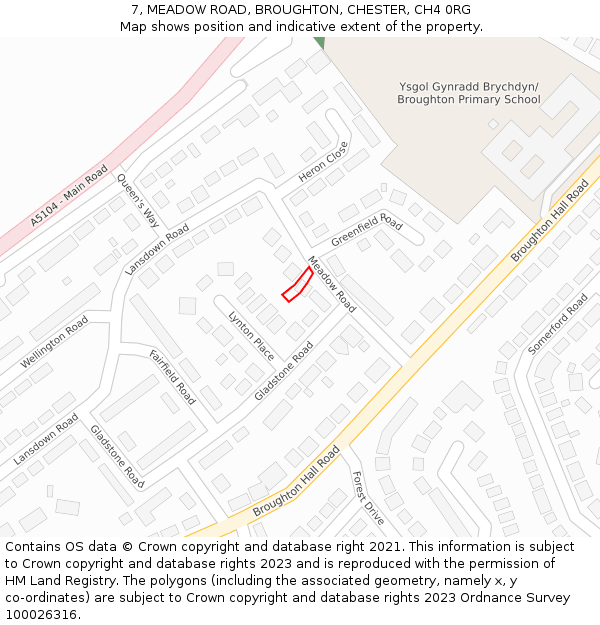 7, MEADOW ROAD, BROUGHTON, CHESTER, CH4 0RG: Location map and indicative extent of plot