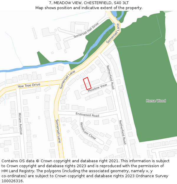 7, MEADOW VIEW, CHESTERFIELD, S40 3LT: Location map and indicative extent of plot