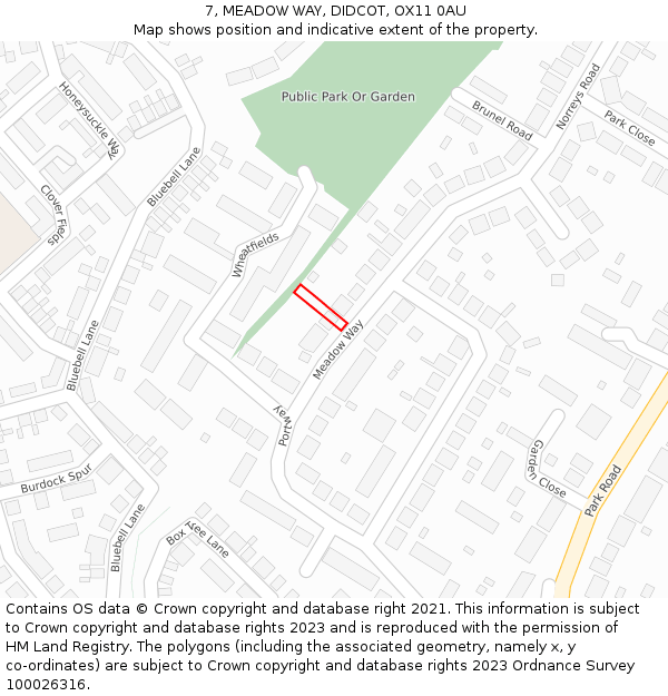 7, MEADOW WAY, DIDCOT, OX11 0AU: Location map and indicative extent of plot