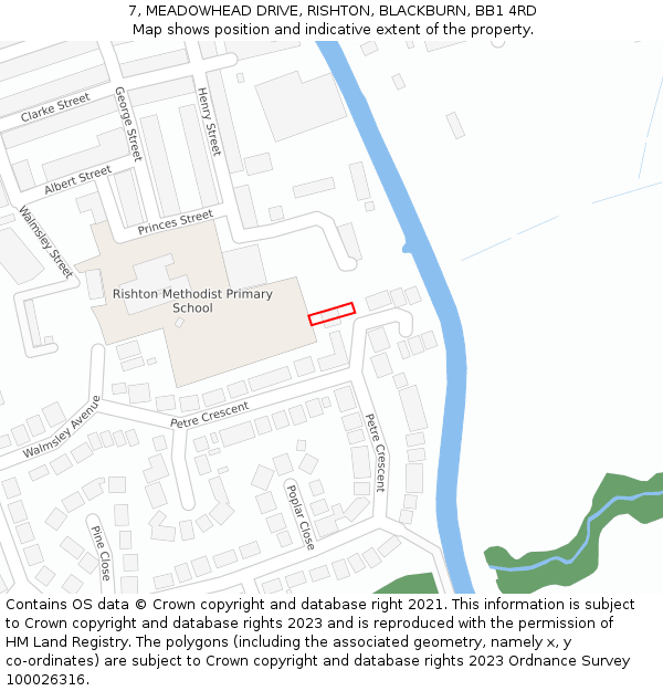 7, MEADOWHEAD DRIVE, RISHTON, BLACKBURN, BB1 4RD: Location map and indicative extent of plot