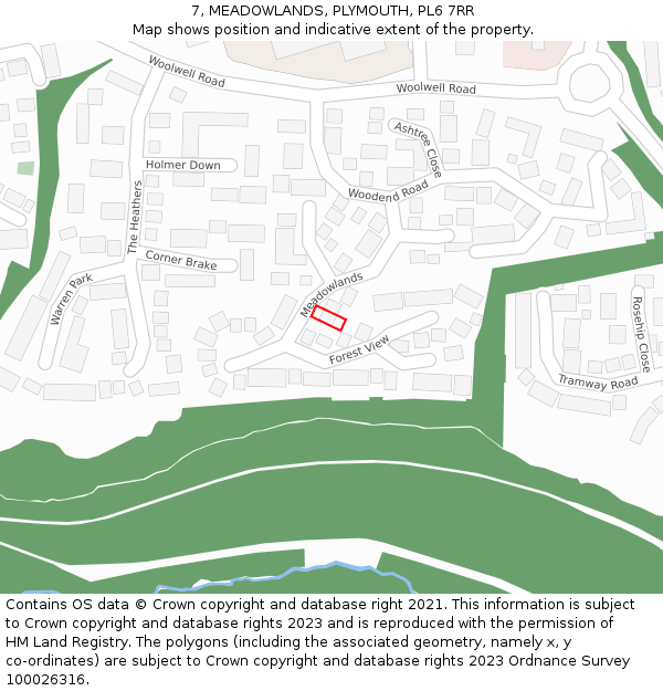 7, MEADOWLANDS, PLYMOUTH, PL6 7RR: Location map and indicative extent of plot