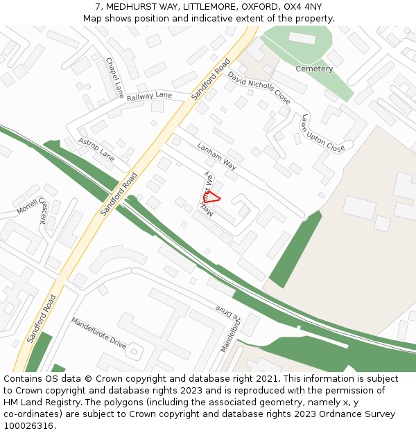 7, MEDHURST WAY, LITTLEMORE, OXFORD, OX4 4NY: Location map and indicative extent of plot