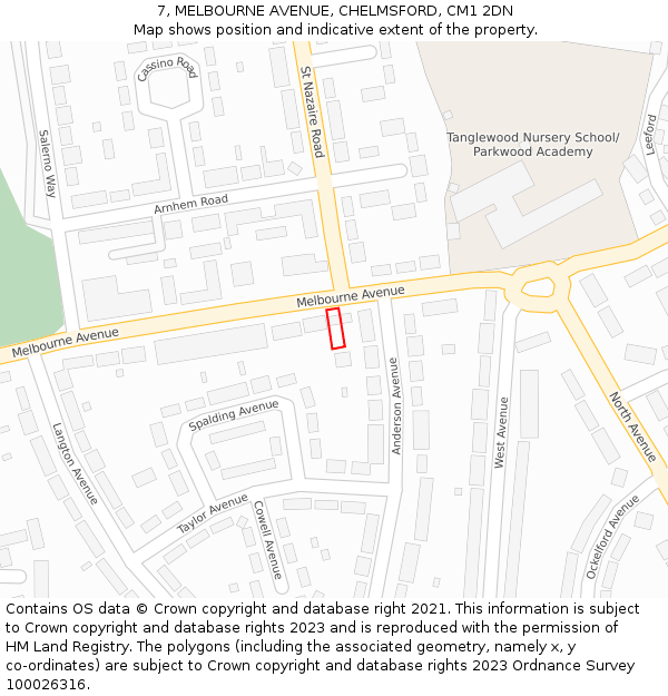 7, MELBOURNE AVENUE, CHELMSFORD, CM1 2DN: Location map and indicative extent of plot