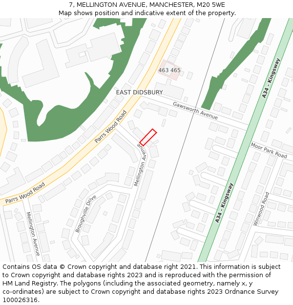 7, MELLINGTON AVENUE, MANCHESTER, M20 5WE: Location map and indicative extent of plot