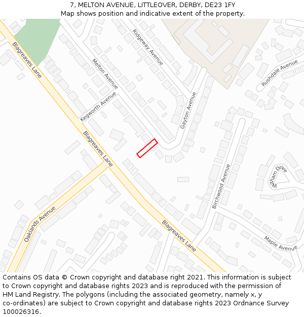 7, MELTON AVENUE, LITTLEOVER, DERBY, DE23 1FY: Location map and indicative extent of plot