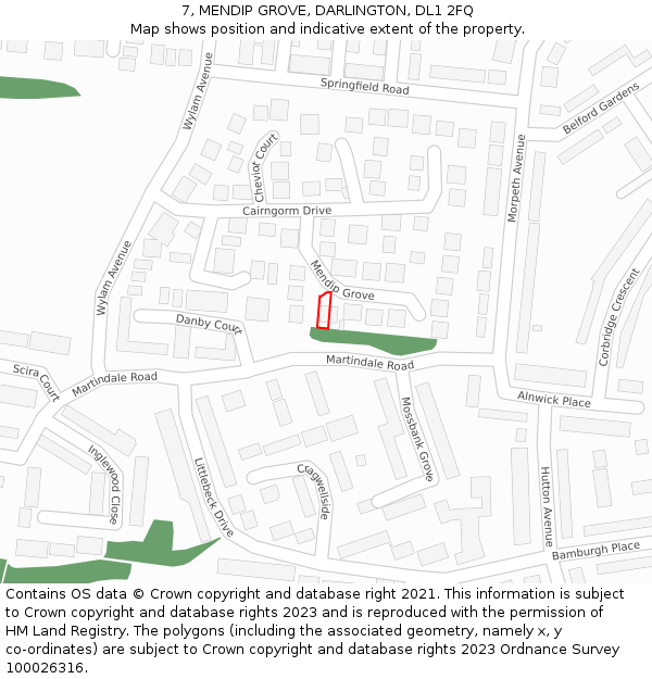 7, MENDIP GROVE, DARLINGTON, DL1 2FQ: Location map and indicative extent of plot