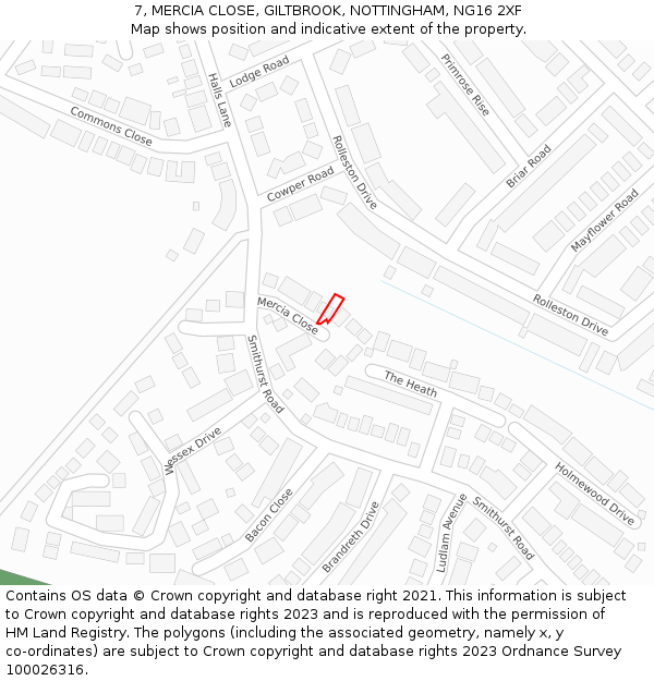 7, MERCIA CLOSE, GILTBROOK, NOTTINGHAM, NG16 2XF: Location map and indicative extent of plot