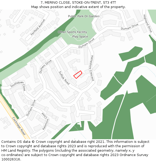 7, MERINO CLOSE, STOKE-ON-TRENT, ST3 4TT: Location map and indicative extent of plot