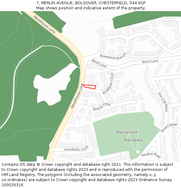 7, MERLIN AVENUE, BOLSOVER, CHESTERFIELD, S44 6QF: Location map and indicative extent of plot