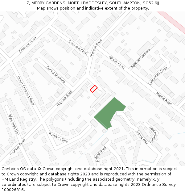 7, MERRY GARDENS, NORTH BADDESLEY, SOUTHAMPTON, SO52 9JJ: Location map and indicative extent of plot