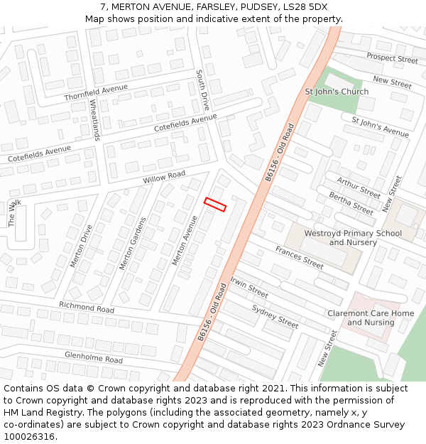 7, MERTON AVENUE, FARSLEY, PUDSEY, LS28 5DX: Location map and indicative extent of plot
